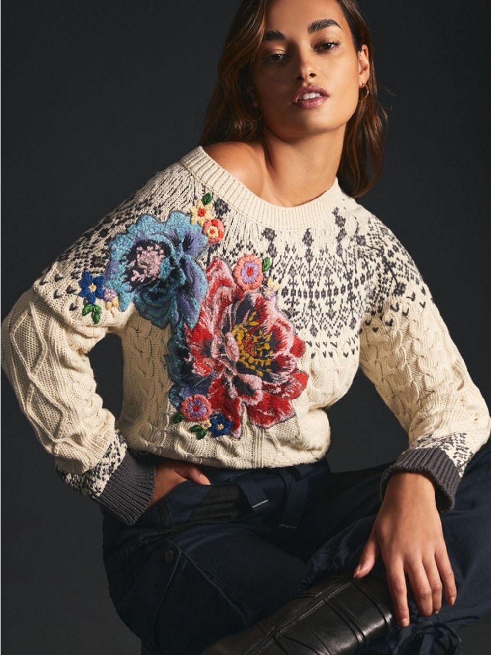 Anthropologie Cable-Knit Fairisle Sweater